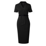 Women's Fashion Sexy Chic Elegant Bodycon Belt Professional Career Dress