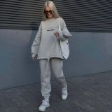 Spring Autumn Women's Fashion Hooded Print Hoodies Pants Sports Casual Tracksuit