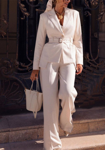 Autumn And Winter Fashion Casual Solid Color Blazer Straight Trousers Two Piece Suit For Women