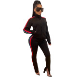 Fashion High Collar Stripe Casual Sports Suit Autumn And Winter Tracksuit