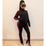 Fashion High Collar Stripe Casual Sports Suit Autumn And Winter Tracksuit