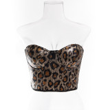 Leopard Sequin Sexy Women's Strapless Bra Top Fitted Outdoor Wear