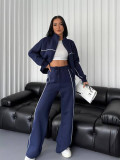 Casual Tracksuit Long Sleeve Turtleneck Zipper Long Sleeve Sports Top Striped Trousers