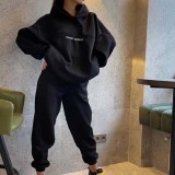 Spring Autumn Women's Fashion Hooded Print Hoodies Pants Sports Casual Tracksuit