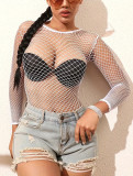 Round Neck Long Sleeve Women's Sexy Fishnet Nightdress Sexy Net Clothes