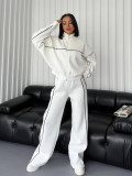Casual Tracksuit Long Sleeve Turtleneck Zipper Long Sleeve Sports Top Striped Trousers