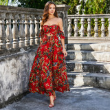 Summer Women print hollow strap Strapless sexy and elegant Backless Dress