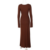 Women autumn U-neck long-sleeved Maxi dress