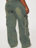 Women street hip-hop loose cargo Denim wide-leg pants