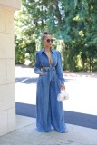 Women Casual Top and wide-leg pants Denim two-piece set