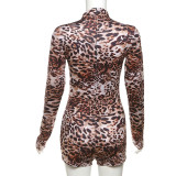 Autumn Women trendy Round Neck long-sleeved sexy leopard print Bodysuit