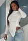 Women Round Neck Solid long-sleeved pleated irregular T-shirt