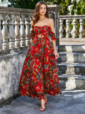 Summer Women print hollow strap Strapless sexy and elegant Backless Dress