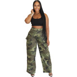 Women Casual Camouflage Multi-pocket Zipper Loose Pants