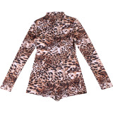 Autumn Women trendy Round Neck long-sleeved sexy leopard print Bodysuit