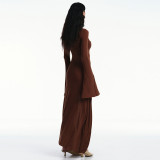 Women autumn U-neck long-sleeved Maxi dress