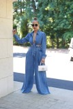 Women Casual Top and wide-leg pants Denim two-piece set