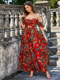 Summer Women print hollow strap Strapless sexy and elegant Backless Dress