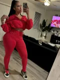 Women Sexy drawstring crop top and trousers two-piece set