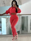 Women Sexy drawstring crop top and trousers two-piece set
