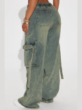 Women street hip-hop loose cargo Denim wide-leg pants