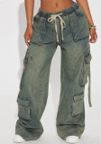 Women street hip-hop loose cargo Denim wide-leg pants