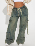 Women street hip-hop loose cargo Denim wide-leg pants