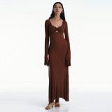 Women autumn U-neck long-sleeved Maxi dress