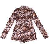 Autumn Women trendy Round Neck long-sleeved sexy leopard print Bodysuit