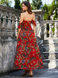 Summer Women print hollow strap Strapless sexy and elegant Backless Dress