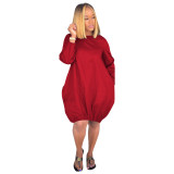 Spring And Autumn Women's Long Sleeve Solid Color Loose Casual Dress