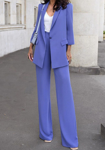 Autumn And Winter Solid Color Career Blazer High Waist Trousers Two-Piece Suit