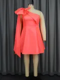 Fashion Bow Slash Shoulder Sleeveless High Waist Plus Size Party Dress