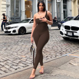 Women's Summer Solid Color One Shoulder Slim Fit Yoga Jumpsuit