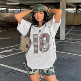 Street Trend Fashion Women's Camouflage Print Contrast Color V-Neck Loose T-Shirt