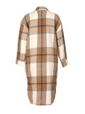 Autumn And Winter Women's Long Sleeve Plaid Shirt Long Coat