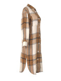 Autumn And Winter Women's Long Sleeve Plaid Shirt Long Coat