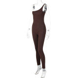 Women's Summer Solid Color One Shoulder Slim Fit Yoga Jumpsuit