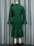 Bell Bottom Sleeve Fishtail Formal Party Sequin Dress