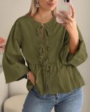 Women Fall Casual Lace-Up Top Lace-Up Shirt