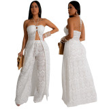 Women Sexy Lace-up Top and Wide-leg Pants Two Piece Set