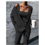 Women Knitting Vest + Pant Jacket Three-Piece