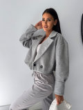 Women Turndown Collar Solid Crop Jacket