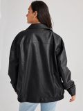 Plus Size Women Autumn PU-Leather Coat