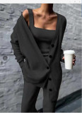 Women Knitting Vest + Pant Jacket Three-Piece