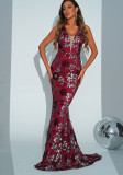 Women Sleeveless V Neck Sexy Sequin Formal Party Fishtail Maxi Evening Dress