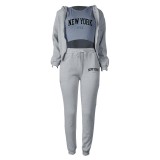 Women Plus Velvet Letter Printed Hoodies and Pant Sports Casual Three-Piece Set