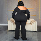 Plus Size Women Solid Sexy Slash Shoulder Strapless Jumpsuit