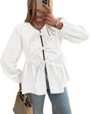 Women Fall Casual Lace-Up Top Lace-Up Shirt