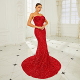 Women sexy sequins off shoulder Formal Party Maxi evening dress